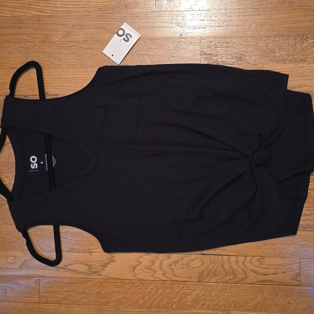 SO BRAND WOMENS JUNIORS V-NECK BLACK POCKET KNOTTED TANK TOP SIZE SMALL